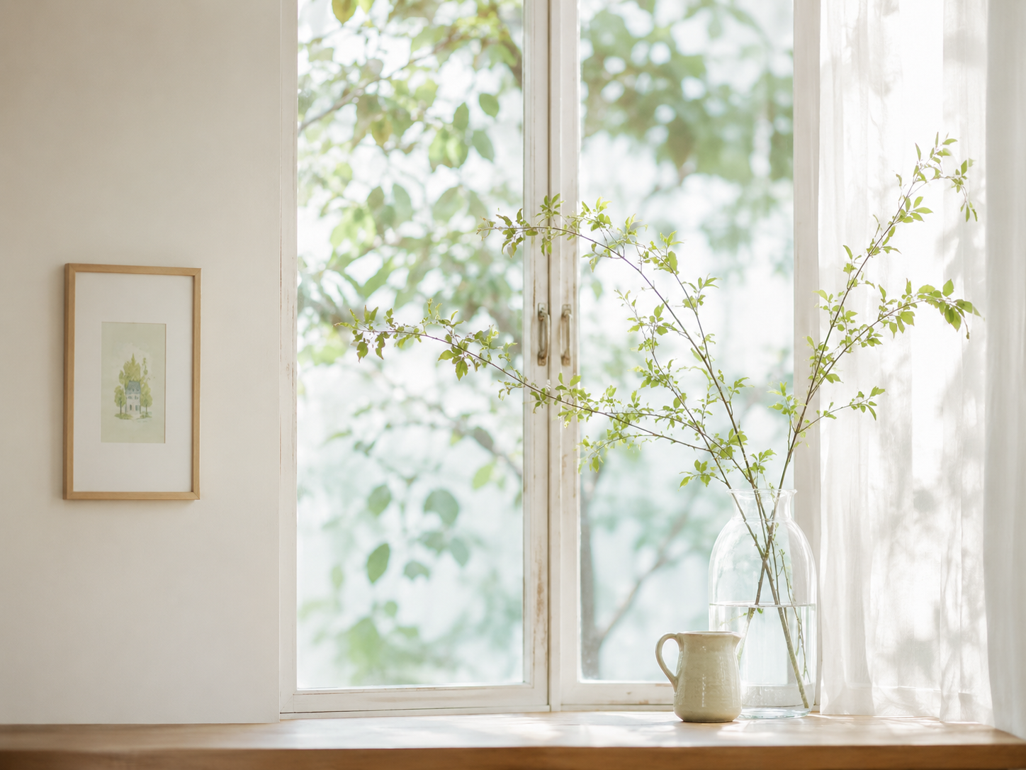窓辺に飾られた植物と陽の光