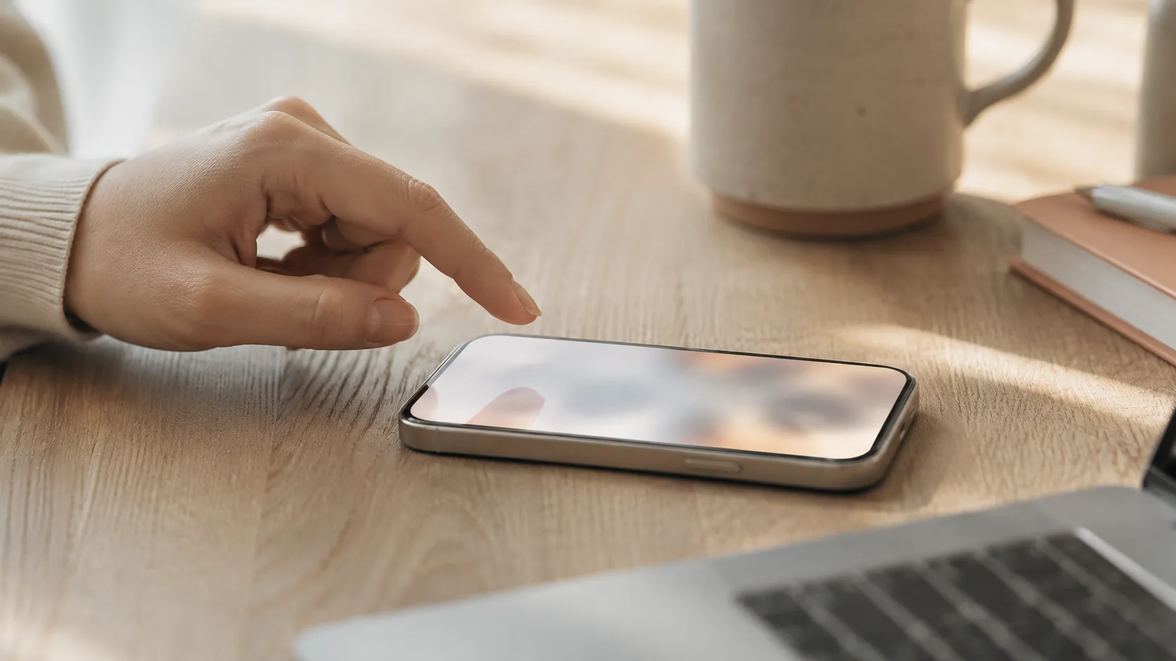 屋号や名前をスマートフォンで検索しようとしている手元