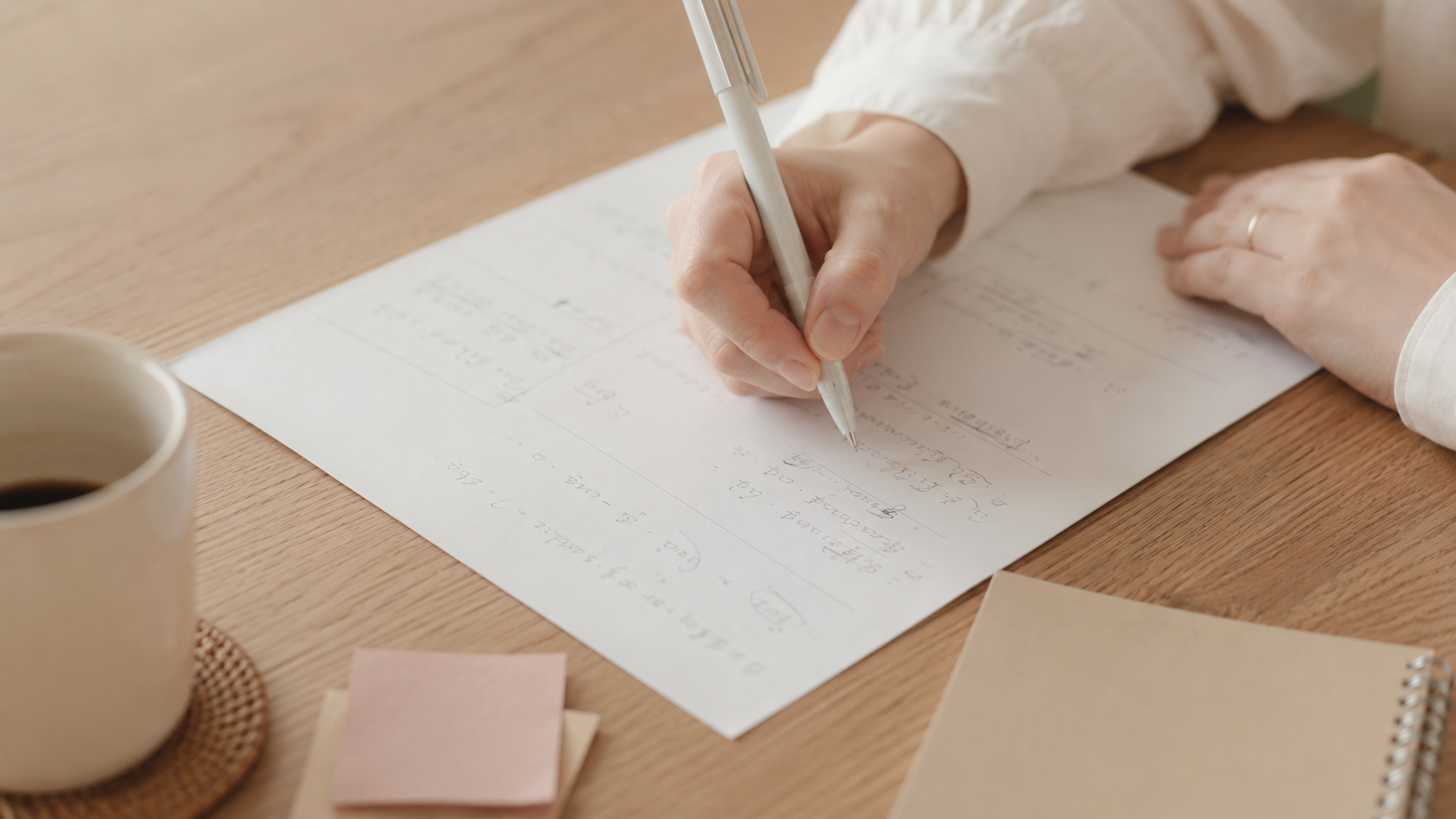 ヒアリングシートに考えながら書き込んでいる手元