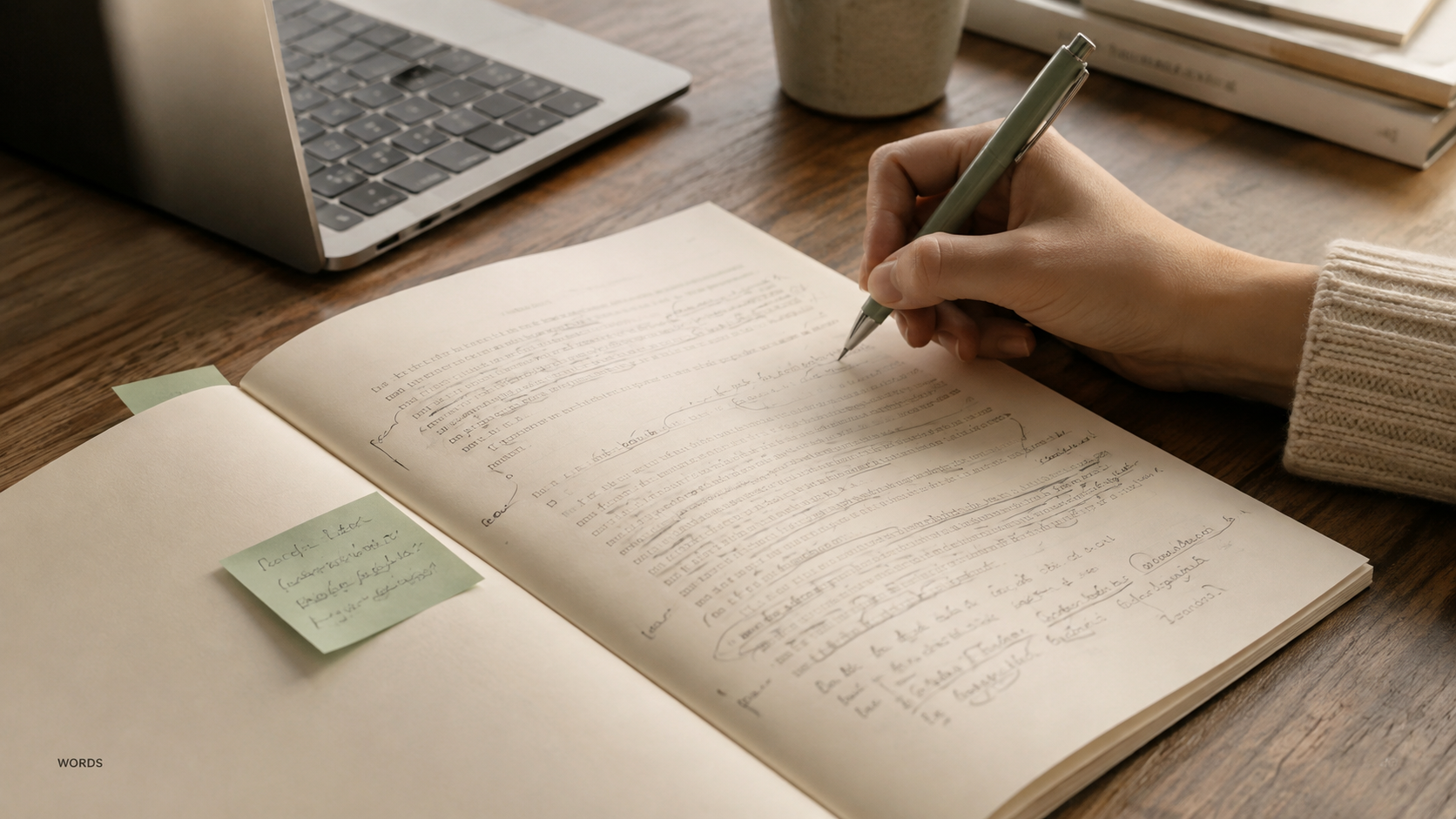 ヒアリングシートや文書を読み返しながら書き込んでいる手元